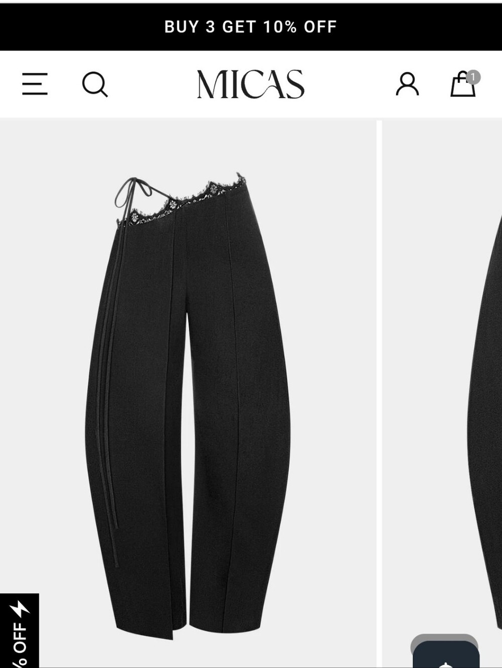Micas Black Lace-Trim Wide Leg Pants